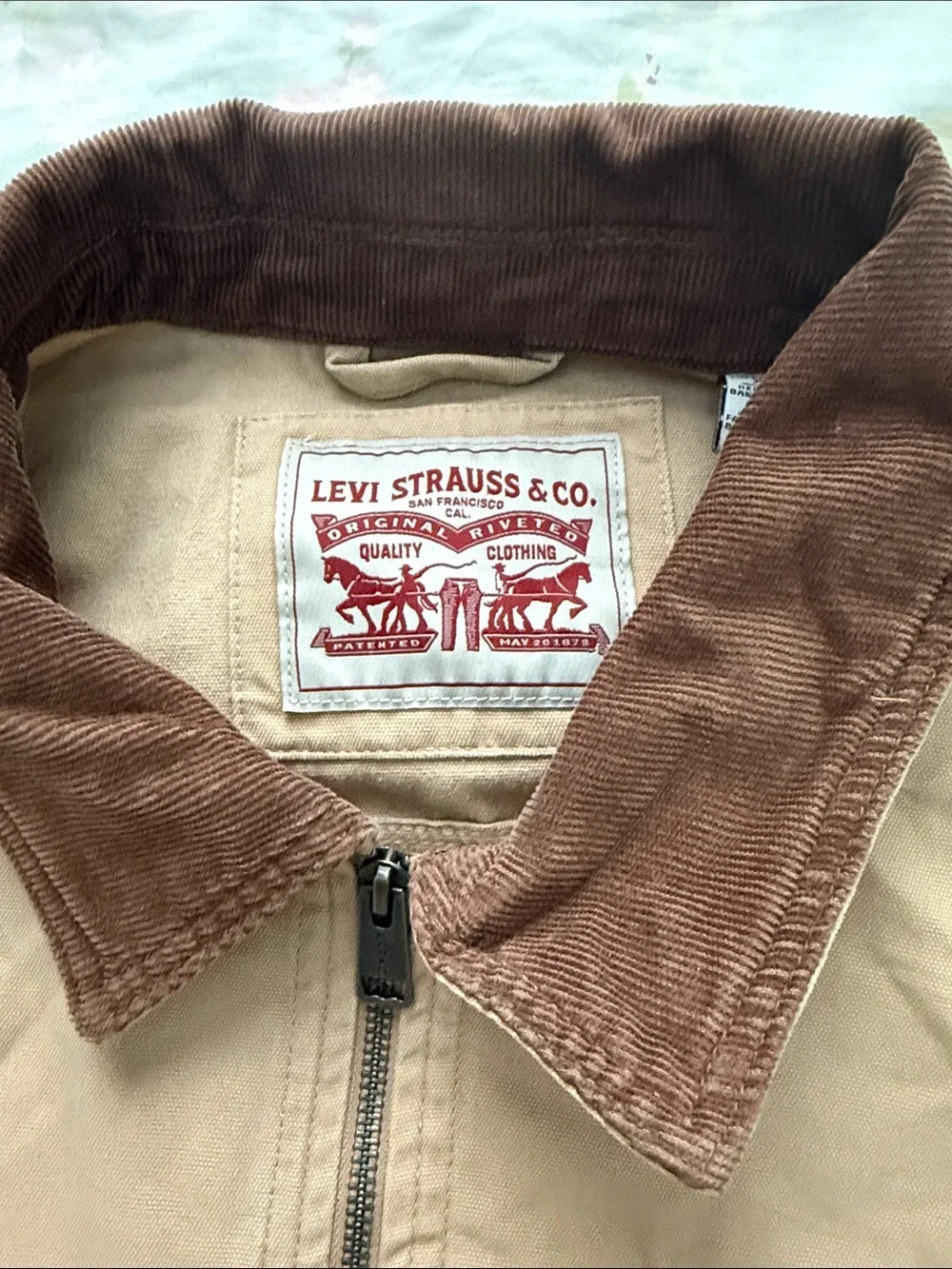 Levi's Khaki Jacket with Brown Corduroy Collar